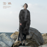 池希2015秋冬新品原创设计师女装长款灰圆点羊毛大衣毛呢外套5M01
