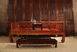 新中式明清仿古家具古典全实木老榆木格子罗汉床 休闲床复古家具