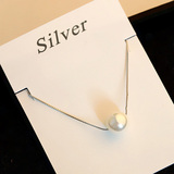 925纯银单颗珍珠项链女天然淡水珍珠短款锁骨链防过敏毛衣链配饰