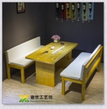 美式复古实木餐饮沙发卡座饭桌餐桌椅组合餐厅长凳子休闲咖啡桌椅