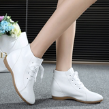2016新款白色护士平跟短靴内增高女鞋软底单靴真皮单鞋小码33