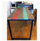 欧式复古做旧彩色条纹铁艺实木餐桌椅组合茶几/咖啡桌/电脑桌书桌