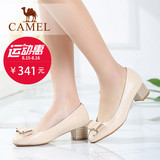 Camel/骆驼女鞋  舒适优雅  水染山羊皮中跟蝴蝶结百搭圆头女单鞋