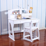 实木学生书桌椅组合韩式白色松木1米儿童学习桌写字台带书架包邮