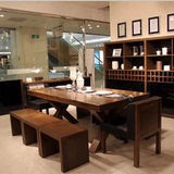 美式复古纯实木餐桌椅组合 酒店餐厅饭桌 家用办公桌子会议桌特价