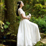 夏季新款蕾丝荷叶边修身连衣裙学生文艺表演礼服白色仙女大摆长裙