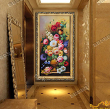 纯手绘油画古典欧式花卉挂画客厅卧室餐厅玄关过道竖版花开富贵