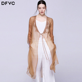 dfvc2016夏季新款女装欧美中长款宽松飘逸薄款外搭桑蚕丝开衫外套