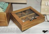 日式原木精致可爱复古首饰盒带玻璃创意四格化妆品盒文艺收纳盒
