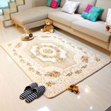 地毯客厅卧室茶几沙发珊瑚绒防滑大地毯 黄色欧式玫瑰 1.3米x1.9