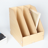 木质收纳用品三联文件架资料架创意桌面收纳盒立式书架