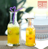 特价带吸管玻璃瓶透明玻璃杯冰桔茶饮料果汁瓶奶茶饮品店用玻璃瓶
