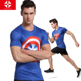 超人蝙蝠侠夏季运动紧身T恤美国队长健身衣弹力短袖压缩速干上衣