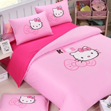 韩版四件套全棉纯色公主KT猫粉色可爱纯棉1.5m1.8床上用品秋冬
