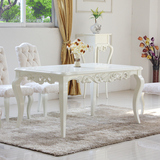 马氏皇庭 实木餐桌 欧式华丽雕花 白色烤漆圆角餐桌椅组合特价