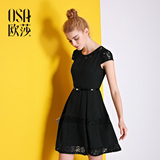 OSA欧莎2016夏季新款女装裙子送腰带蕾丝小黑裙连衣裙夏女B13104