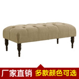 特价美式实木床尾凳 法式复古做旧布艺长凳 卧室床边凳客厅换鞋凳