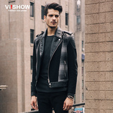viishow2016春装新款夹克 欧美时尚拼皮夹克外套 短款修身jacket