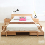 宜家日式风格全实木橡木床现代简约1.5米1.8米抽屉储物双人床婚床