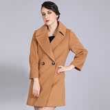 2015年冬装新款娅格 YWD7006时尚双排扣羊绒大衣西装领毛呢外套女