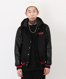 YUNO韩国官网代购 SUP x Jordan 潮连帽皮袖棒球服夹克外套男