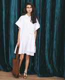 棉麻衬衫式连衣裙女2016夏季新款品牌精品不规则裙装明星同款韩版