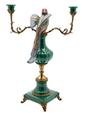 欧式美式 陶瓷配铜装饰鹦鹉双头烛台摆件 铜包瓷奢华别墅会所饰品