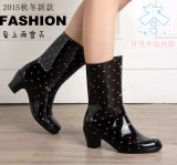 包邮促销时尚高跟女雨鞋韩国中筒加绒保暖雨靴女雪地靴防水胶套鞋