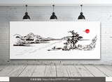 山水画墙贴中国风水墨画客厅卧室可移除防水贴纸古典国画（傍晚）