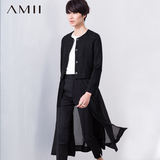 Amii[极简主义]春圆领毛呢雪纺下摆可拆长款外套