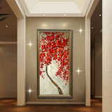 现代中式高档装饰画客厅玄关纯手绘油画走廊过道挂画竖向单幅带框