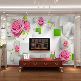 简约3D立体电视客厅卧室背景墙壁纸大型壁画玫瑰花无缝无纺布墙纸