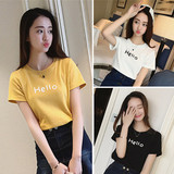 女服装厂家批发直销2016春装新款韩版短袖字母宽松学生纯色体T恤