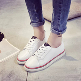 夏季新款圆头低跟平跟系带拼色小白鞋低帮鞋学生鞋女单鞋韩版女鞋