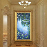 油画手绘欧式客厅风景装饰画餐厅玄关卧室竖幅版莫奈睡莲有框挂画
