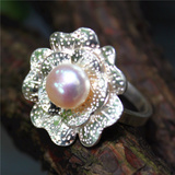 原创设计手工天然淡水珍珠戒指925纯银花朵开口指环时尚女送礼物