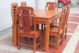 东阳木雕仿古家具实木红木饭桌花梨酸枝雕花长方形象头餐桌椅组合