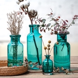 ZAKKA 透明蓝色玻璃花瓶 清新插花瓶 美式简约水培植物瓶玻璃瓶子