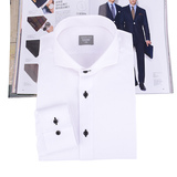 美式一字领 商务休闲上班工装男士修身长袖衬衫潮纯棉免烫衬衣白