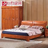 美国红橡木床实木床双人床现代中式橡木床1.8高箱床纯实木家具