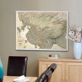 超大复古英文世界地图中国地图客厅办公室书房酒吧无框装饰画挂画