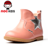 abc女童鞋小童2016春季新款单鞋防滑透气牛皮短靴皮鞋P61124614