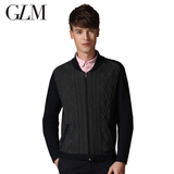 GLM男装冬装新品针织拼接拉链开衫男士毛衣针织修身外套