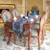 欧式后现代餐桌椅组合 实木仿古雕花长方形吃饭餐台1.2-1.4-1.6米