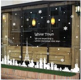 巴黎埃菲尔铁塔贴纸白色城镇圣诞雪花贴商场店铺橱窗玻璃装饰墙贴