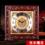 中式挂钟实木客厅正方形钟表中国风木质雕花壁钟大厅时钟装饰艺森