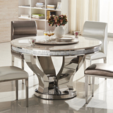 大理石餐桌欧式不锈钢圆桌新古典时尚带转盘饭桌餐桌椅组合 A62