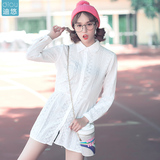 迪悠2016秋季女装新款韩版显瘦蕾丝衫修身中长款白色衬衫长袖衬衣