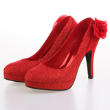 卡路雪金色红色结婚鞋子 新娘婚礼鞋 大红色高跟防水台婚鞋 韩版