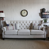 美式乡村双三人沙发棉麻布艺拉扣北欧小户型客厅组合设计师家具